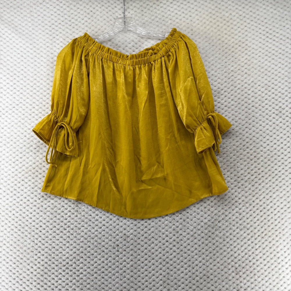 Sadie & Love Womens‎ Top Small Yellow Off Shoulder 3/4 Sleeve Tie Cuff